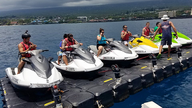 Lined up on Jet Ski Island in Kona. Book Today